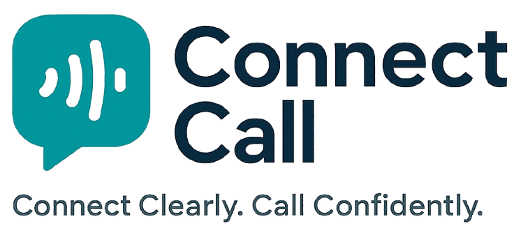 Connect Call logo featuring a speech bubble and tagline "Connect Clearly. Call Confidently." related to VoIP communication solutions.