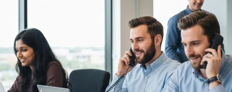 Modern office collaboration in Utah with VoIP technology and diverse professionals