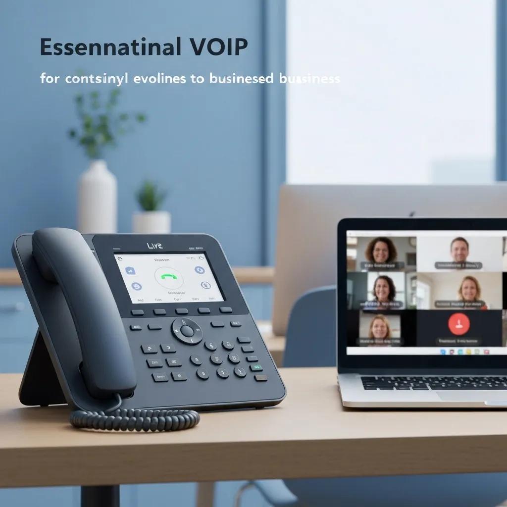 VoIP phone on desk next to laptop displaying video conference, emphasizing modern business communication solutions for Utah companies.